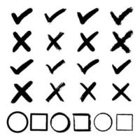 set of hand drawn check marks. isolated on white background. Vector Tick and cross signs.