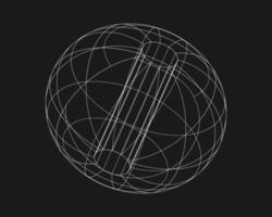 Cyber distorted shape, retro punk design element. Wireframe wave geometry shape on black background. Vector illustration.