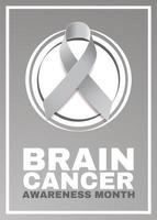 Brain cancer awareness month concept. Banner with text and grey ribbon.  Vector illustration.