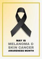 mayo es el mes nacional de concientización sobre el melanoma y el cáncer de piel. concepto con cinta negra. plantilla de banner. vector