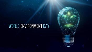 World environment day concept. Banner with wireframe polygonal plant in a lightbulb. Futuristic modern abstract background. Vector illustration.