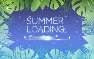 Summer loading. Banner with loading bar, tropical leaf's frame with palm leaves. Vector illustration.