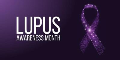 National Lupus awareness month. Banner template with ribbon glowing low poly. Vector illustration.