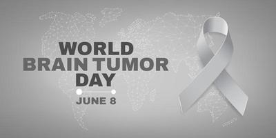 World brain tumor day concept. Banner for June 8 with text and grey ribbon.  Vector illustration.