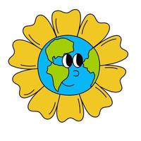 IEarth character vector illustration. Blooming planet. Save the planet concept. Earth day sticker