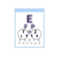 Test table with clarity vision eye in glasses and blur outside vision, chart check eyevision. Visual impairment, myopia correction. Vector illustration