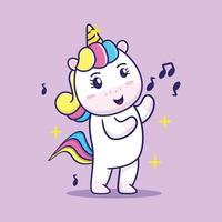 vector illustration of cute unicorn singing