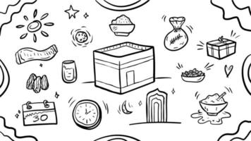 doodle contorno dibujado a mano ramadán musulmán vector ilustración conjunto de iconos colección de plantillas para colorear libro y otros