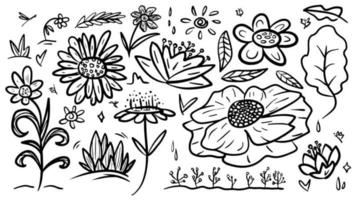 doodle dibujado a mano contorno floral vector icono conjunto ilustración plantilla colección para colorear libro