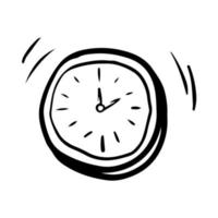 simple doodle hand drawn clock with ringing effect vector outline icon illustration template