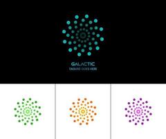 logo templates, symbols and illustrations with the shape of a galaxy composed of circles vector