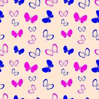 patrón transparente de vector con imágenes de mariposas rosas y azules.