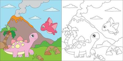 coloring stegosaurus and friend vector