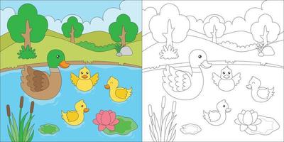 coloring duck in a pond vector