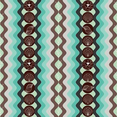 summer background with seashells lotus flowers and twigs on the background of beach waves vector seamless pattern