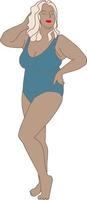 plus size girl in swimsuit isolated vector drawing