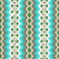 summer background with seashells lotus flowers and twigs on the background of beach waves vector seamless pattern