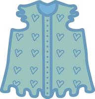 green children's blouse with short sleeves, frills and hearts buttons for a girl, freehand vector illustration isolated