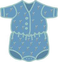 mameluco de bebé azul mono de mameluco mameluco ropa de verano con botones verdes y adorno de ramita mangas cortas para bebé recién nacido niña o niño dibujo vectorial aislado a mano con cierres de pañales vector