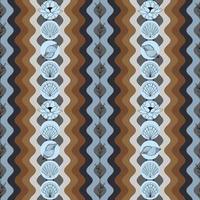 summer background with seashells lotus flowers and twigs on the background of beach waves vector seamless pattern