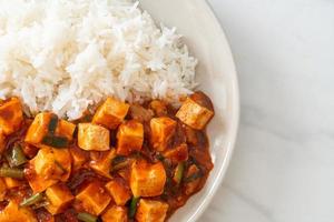 Mapo Tofu - The traditional Sichuan dish of silken tofu and ground beef, packed with mala flavor from chili oil and Sichuan peppercorns. photo