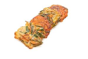 Pajeon or Korean pancake and Korean Kimchi pancake or Kimchijeon on white background photo