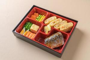 grill mackerel saba fish with appetizer in bento set photo