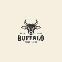 buffalo head with vintage concept logo design vector icon illustration