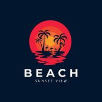 Beach logo illustration with Sunset Outdoor vector design inspiration