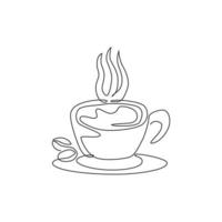 un dibujo de línea continua del emblema del logotipo de la taza de café espresso aromático fresco. concepto de plantilla de logotipo de cafetería de bebidas. ilustración de vector de tienda de bebida de café de diseño de dibujo de línea única moderna