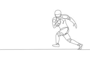 dibujo de una sola línea continua de un joven jugador de fútbol americano ágil que corre rápido para evitar el equipo rival para los medios de competencia. concepto de ejercicio deportivo. ilustración de vector de diseño de dibujo de una línea de moda