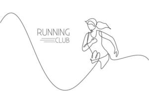 Single continuous line drawing young agile woman runner run relax. Individual sport with competition concept. Trendy one line draw design vector illustration graphic for running tournament promotion