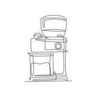 un dibujo de una sola línea de la ilustración vectorial del logotipo de la máquina trituradora de granos de café eléctrica moderna. concepto de insignia de cafetería y restaurante. logotipo de tienda de bebidas de diseño de línea continua moderna vector