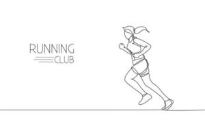 un dibujo de línea continua de una joven atleta corredora desde la vista lateral. deporte individual, concepto competitivo. ilustración de vector de diseño de dibujo de línea única dinámica para correr cartel de competencia