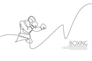 un dibujo de línea continua de un joven boxeador deportivo cubre su cabeza con las manos. concepto de deporte de combate competitivo. ilustración de vector de diseño de dibujo de línea única dinámica para cartel de promoción de combate de boxeo