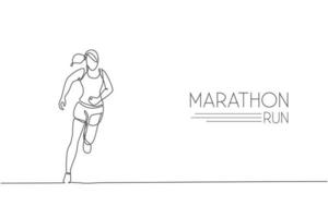 dibujo de una sola línea continua de una joven corredora ágil aficionada a correr relajada y tranquila. concepto de acción deportiva saludable. ilustración de vector gráfico de diseño de dibujo de una línea de moda para la promoción de carrera