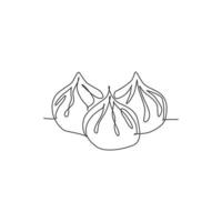 Single continuous line drawing of stylized Chinese dumpling logo label. Asian mantou restaurant graphic concept. Modern one line draw design vector illustration for cafe, shop or food delivery service