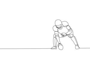 One single line drawing of energetic american football player stance to pass the ball for national league promotion. Sport competition concept. Modern continuous line draw design vector illustration
