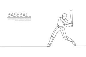 dibujo de una sola línea continua de un joven jugador de béisbol ágil que practica para golpear la pelota. concepto de ejercicio deportivo. ilustración de vector gráfico de diseño de dibujo de una línea de moda para los medios de promoción de béisbol