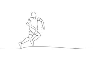 dibujo de una sola línea continua de un joven jugador de rugby ágil corriendo para atrapar la pelota. concepto de deporte competitivo. ilustración vectorial de diseño de dibujo de una línea de moda para los medios de promoción del torneo de rugby vector