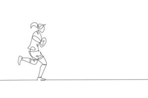 dibujo de una sola línea continua de un joven jugador de rugby ágil corriendo y sosteniendo la pelota. concepto de deporte competitivo. ilustración vectorial de diseño de dibujo de una línea de moda para los medios de promoción del torneo de rugby vector