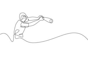 dibujo de una sola línea continua de un joven jugador de béisbol ágil que practica para golpear la pelota. concepto de ejercicio deportivo. gráfico de ilustración vectorial de diseño de dibujo de una línea de moda para los medios de promoción del béisbol vector