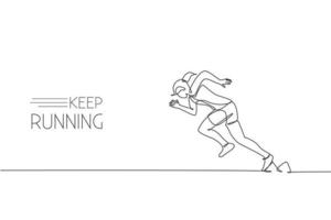 Single continuous line drawing of young agile woman runner focus practicing to run fast. Healthy lifestyle concept. Trendy one line draw design vector graphic illustration for running race promotion