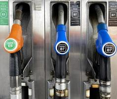 Fuel Pumps at the Petrol Station. Europe, Italy. Concept of rising cost of fuel photo