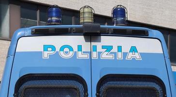 Italian Police rear van with Polizia logo. Italy photo