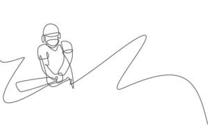 One continuous line drawing of young happy man cricket player hit the ball to home run vector illustration. Competitive sport concept. Dynamic single line draw design for cricket advertisement poster