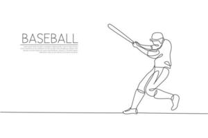 un dibujo de línea continua de la práctica de un joven jugador de béisbol deportivo para golpear la pelota en el estadio. concepto de deporte competitivo. ilustración de vector de diseño de dibujo de línea única dinámica para cartel de promoción