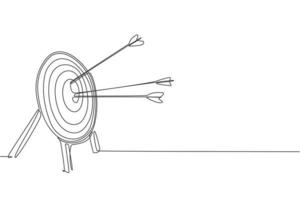 Single continuous line drawing of archery target pad was shot with arrows. Archery sport exercise with target board concept. Trendy one line draw design vector illustration graphic