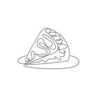 un dibujo de línea continua del delicioso emblema del logotipo del restaurante de crepes crujientes. concepto de plantilla de logotipo de tienda de bocadillos dulces. Ilustración de vector gráfico de diseño de dibujo de una sola línea moderna