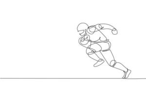 Single continuous line drawing of agile man american football player speed running to reach score line for competition media. Sport exercise concept. Trendy one line draw design vector illustration